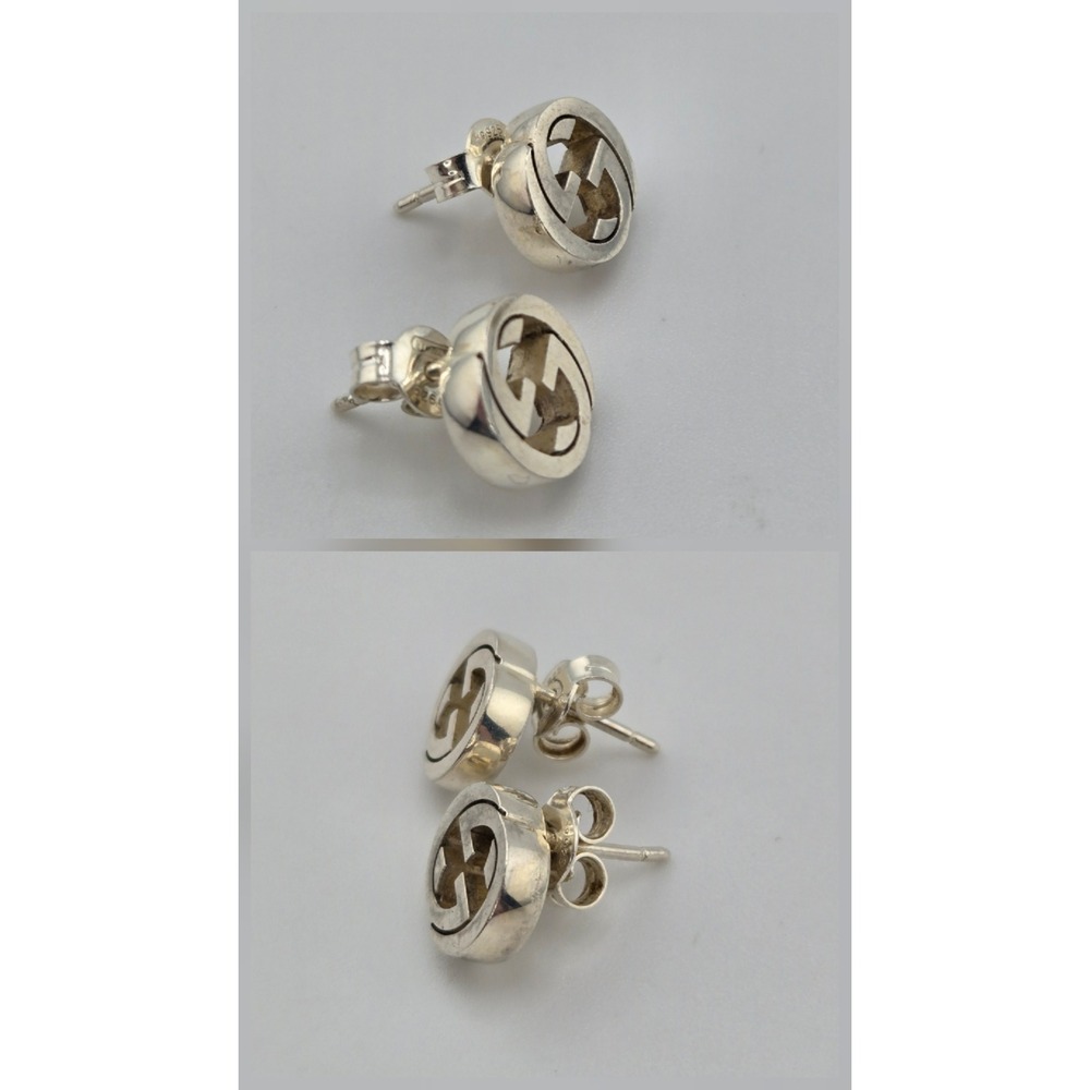 Gucci Interlocking G Stud Earrings Sterling Silver 925 Logo with Box & COA - Picture 7 of 9
